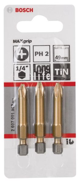 Bosch - Max Grip Serisi Vidalama Ucu PH2*49 mm 3'lü